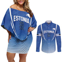 Custom Estonia Football Couples Matching Off Shoulder Short Dress and Long Sleeve Button Shirt Come One Kalevipojad