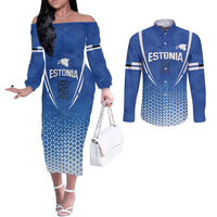 Custom Estonia Football Couples Matching Off The Shoulder Long Sleeve Dress and Long Sleeve Button Shirt Come One Kalevipojad