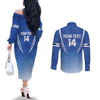 Custom Estonia Football Couples Matching Off The Shoulder Long Sleeve Dress and Long Sleeve Button Shirt Come One Kalevipojad