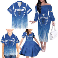 Custom Estonia Football Family Matching Off The Shoulder Long Sleeve Dress and Hawaiian Shirt Come One Kalevipojad
