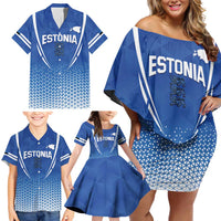 Custom Estonia Football Family Matching Off Shoulder Short Dress and Hawaiian Shirt Come One Kalevipojad
