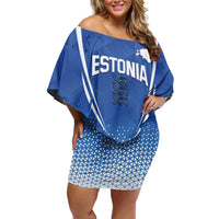 Custom Estonia Football Family Matching Off Shoulder Short Dress and Hawaiian Shirt Come One Kalevipojad