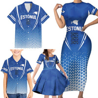 Custom Estonia Football Family Matching Short Sleeve Bodycon Dress and Hawaiian Shirt Come One Kalevipojad