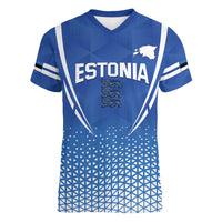 Custom Estonia Football Women V-Neck T-Shirt Come One Kalevipojad