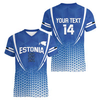 Custom Estonia Football Women V-Neck T-Shirt Come One Kalevipojad