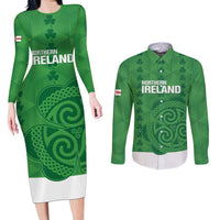 Custom Northern Ireland Couples Matching Long Sleeve Bodycon Dress and Long Sleeve Button Shirt Go Green and White Army