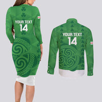 Custom Northern Ireland Couples Matching Long Sleeve Bodycon Dress and Long Sleeve Button Shirt Go Green and White Army