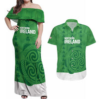 Custom Northern Ireland Couples Matching Off Shoulder Maxi Dress and Hawaiian Shirt Go Green and White Army