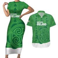 Custom Northern Ireland Couples Matching Short Sleeve Bodycon Dress and Hawaiian Shirt Go Green and White Army