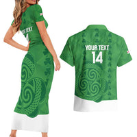 Custom Northern Ireland Couples Matching Short Sleeve Bodycon Dress and Hawaiian Shirt Go Green and White Army