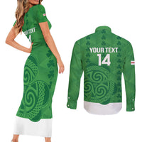 Custom Northern Ireland Couples Matching Short Sleeve Bodycon Dress and Long Sleeve Button Shirt Go Green and White Army