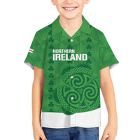 Custom Northern Ireland Family Matching Off The Shoulder Long Sleeve Dress and Hawaiian Shirt Go Green and White Army