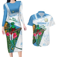 Custom Guatemala Football Couples Matching Long Sleeve Bodycon Dress and Hawaiian Shirt Vamos Los Chapines! LT14