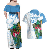 Custom Guatemala Football Couples Matching Off Shoulder Maxi Dress and Hawaiian Shirt Vamos Los Chapines! LT14