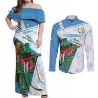 Custom Guatemala Football Couples Matching Off Shoulder Maxi Dress and Long Sleeve Button Shirt Vamos Los Chapines! LT14