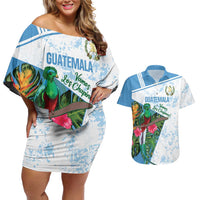 Custom Guatemala Football Couples Matching Off Shoulder Short Dress and Hawaiian Shirt Vamos Los Chapines! LT14