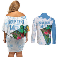 Custom Guatemala Football Couples Matching Off Shoulder Short Dress and Long Sleeve Button Shirt Vamos Los Chapines! LT14