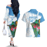 Custom Guatemala Football Couples Matching Off The Shoulder Long Sleeve Dress and Hawaiian Shirt Vamos Los Chapines! LT14