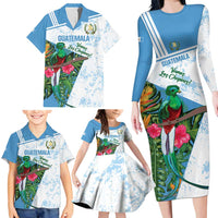 Custom Guatemala Football Family Matching Long Sleeve Bodycon Dress and Hawaiian Shirt Vamos Los Chapines! LT14