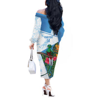 Custom Guatemala Football Off The Shoulder Long Sleeve Dress Vamos Los Chapines! LT14