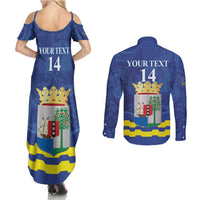 Custom Curacao Football Couples Matching Summer Maxi Dress and Long Sleeve Button Shirt La Familia Azul