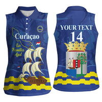 Custom Curacao Football Women Sleeveless Polo Shirt La Familia Azul