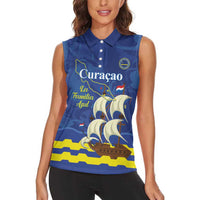 Custom Curacao Football Women Sleeveless Polo Shirt La Familia Azul