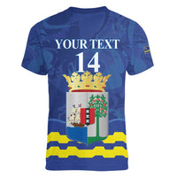 Custom Curacao Football Women V-Neck T-Shirt La Familia Azul