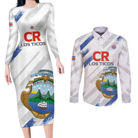 Custom Costa Rica Football Couples Matching Long Sleeve Bodycon Dress and Long Sleeve Button Shirt Go Champions Los Ticos