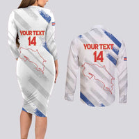 Custom Costa Rica Football Couples Matching Long Sleeve Bodycon Dress and Long Sleeve Button Shirt Go Champions Los Ticos