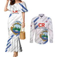 Custom Costa Rica Football Couples Matching Mermaid Dress and Long Sleeve Button Shirt Go Champions Los Ticos