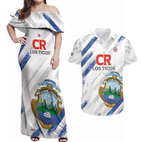 Custom Costa Rica Football Couples Matching Off Shoulder Maxi Dress and Hawaiian Shirt Go Champions Los Ticos