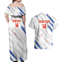 Custom Costa Rica Football Couples Matching Off Shoulder Maxi Dress and Hawaiian Shirt Go Champions Los Ticos
