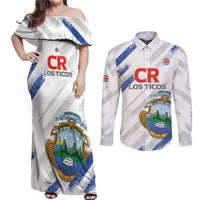 Custom Costa Rica Football Couples Matching Off Shoulder Maxi Dress and Long Sleeve Button Shirt Go Champions Los Ticos