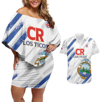 Custom Costa Rica Football Couples Matching Off Shoulder Short Dress and Hawaiian Shirt Go Champions Los Ticos