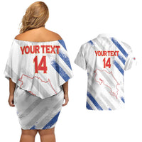 Custom Costa Rica Football Couples Matching Off Shoulder Short Dress and Hawaiian Shirt Go Champions Los Ticos