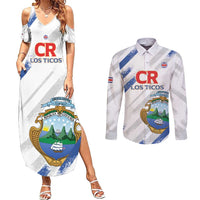 Custom Costa Rica Football Couples Matching Summer Maxi Dress and Long Sleeve Button Shirt Go Champions Los Ticos