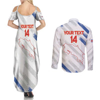 Custom Costa Rica Football Couples Matching Summer Maxi Dress and Long Sleeve Button Shirt Go Champions Los Ticos