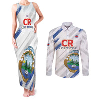 Custom Costa Rica Football Couples Matching Tank Maxi Dress and Long Sleeve Button Shirt Go Champions Los Ticos