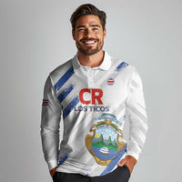 Custom Costa Rica Football Long Sleeve Polo Shirt Go Champions Los Ticos