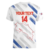 Custom Costa Rica Football Women V-Neck T-Shirt Go Champions Los Ticos