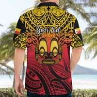 Black short-sleeve Hawaiian shirt back with Your Text and large tiki face print