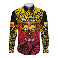 Personalised Marquesas Islands Long Sleeve Button Shirt Tiki Polynesian Marquesan Pattern - Wonder Print Shop