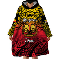 Personalised Marquesas Islands Wearable Blanket Hoodie Tiki Polynesian Marquesan Pattern - Wonder Print Shop