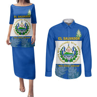 Custom El Salvador Couples Matching Puletasi Dress and Long Sleeve Button Shirts Coat Of Arms Mix Flor De Izote - Wonder Print Shop
