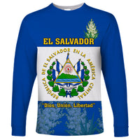 Custom El Salvador Long Sleeve Shirt Coat Of Arms Mix Flor De Izote - Wonder Print Shop