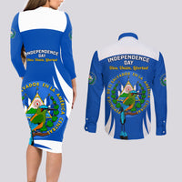 El Salvador Independence Day Couples Matching Long Sleeve Bodycon Dress and Long Sleeve Button Shirts Torogoz With Coat Of Arms Proud - Wonder Print Shop