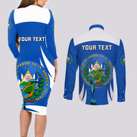 Custom El Salvador Independence Day Couples Matching Long Sleeve Bodycon Dress and Long Sleeve Button Shirts Torogoz With Coat Of Arms Proud - Wonder Print Shop