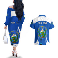 Custom El Salvador Independence Day Couples Matching Off The Shoulder Long Sleeve Dress and Hawaiian Shirt Torogoz With Coat Of Arms Proud - Wonder Print Shop