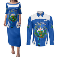 Custom El Salvador Independence Day Couples Matching Puletasi Dress and Long Sleeve Button Shirts Torogoz With Coat Of Arms Proud - Wonder Print Shop